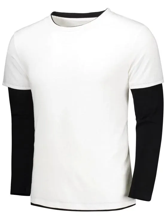 Trendy Long Sleeve Color Block T Shirt