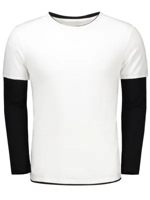 Trendy Long Sleeve Color Block T Shirt