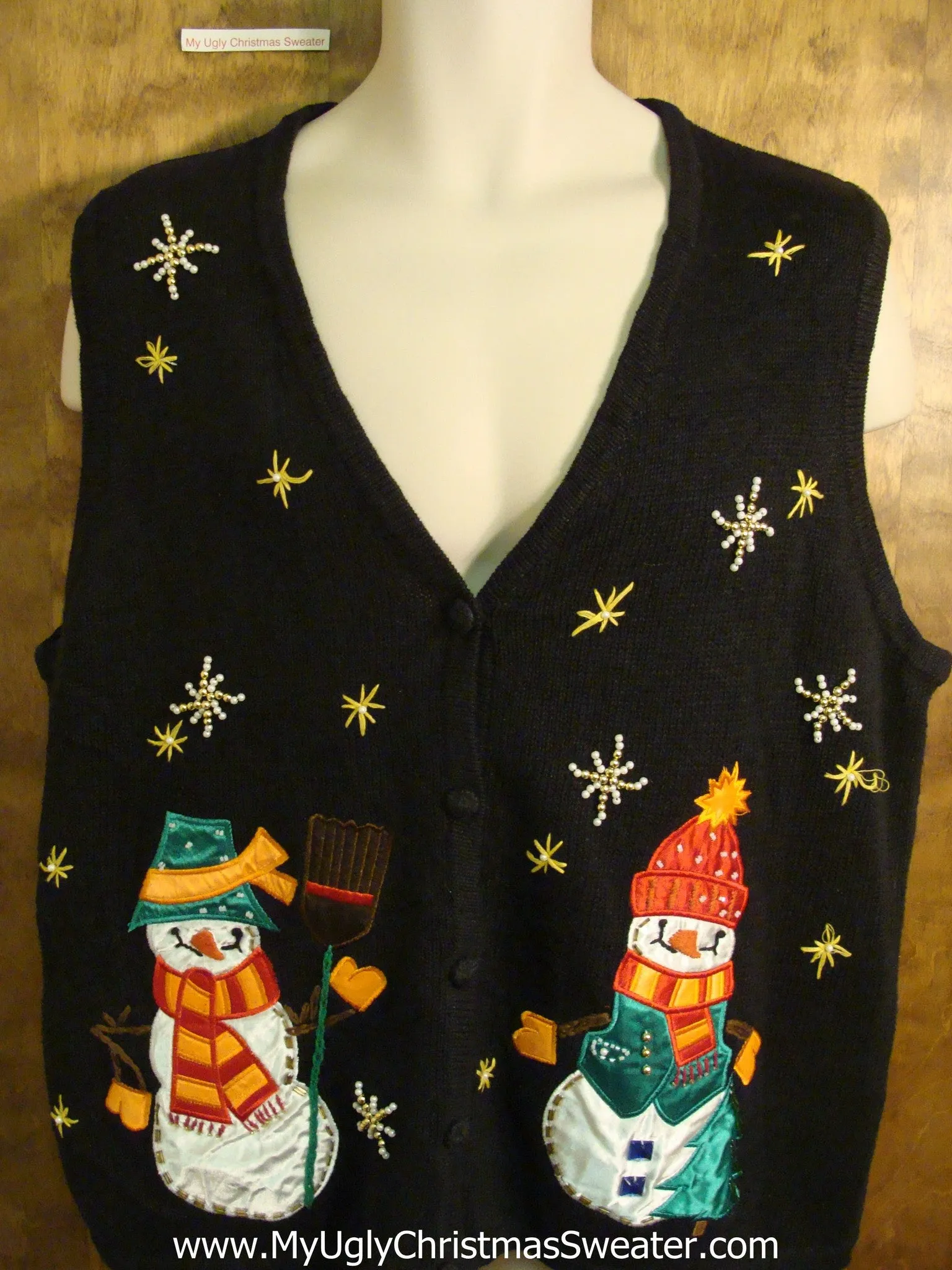 Two Colorful Snowmen Tacky Bad Christmas Sweater Vest