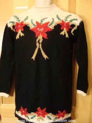 Ugly Christmas Sweater Poinsettias with Golden Ribbon