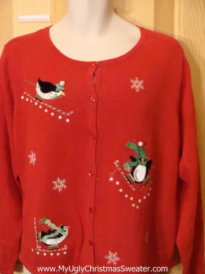 Ugly Christmas Sweater with Skiing Penuins