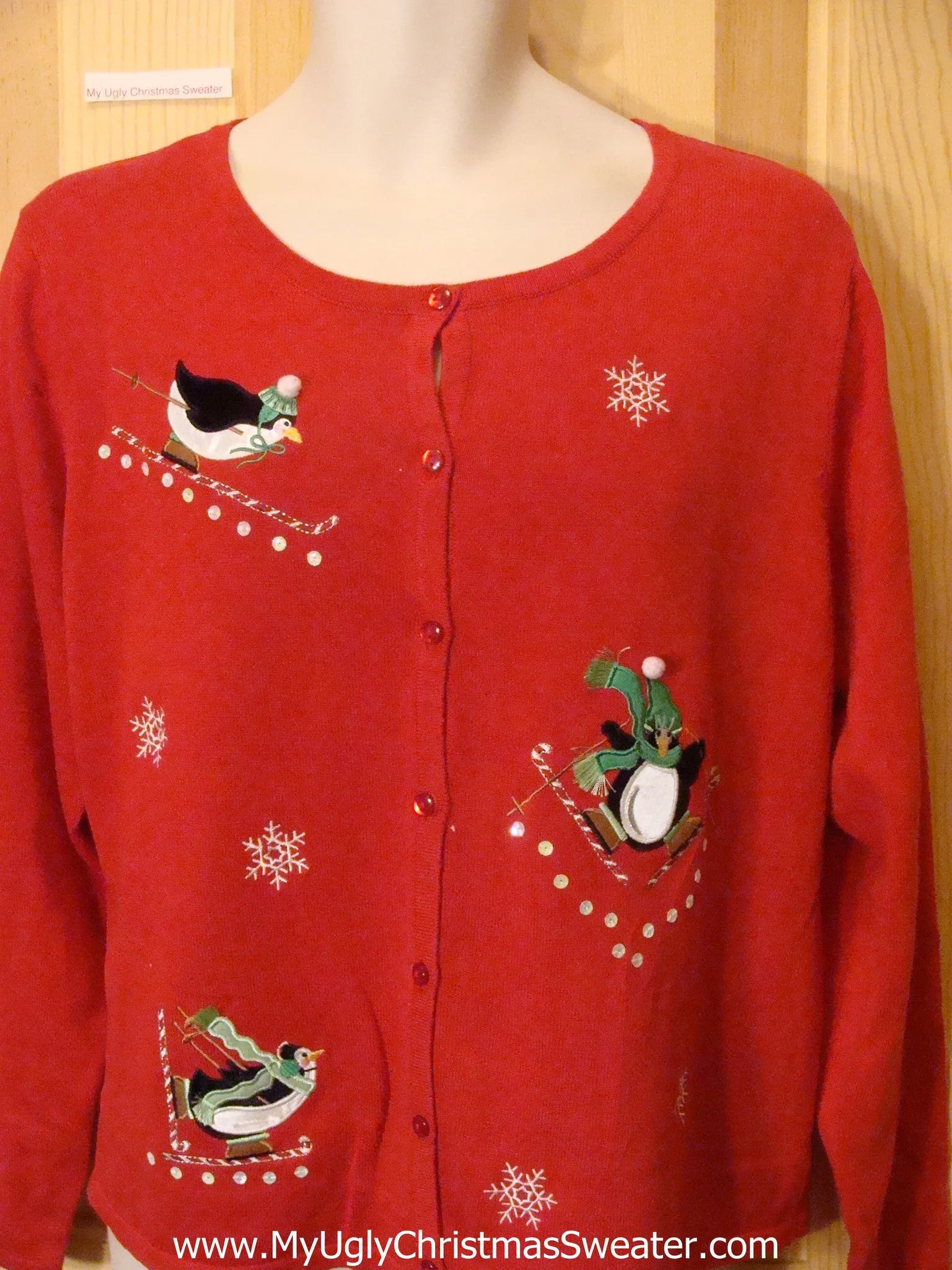 Ugly Christmas Sweater with Skiing Penuins