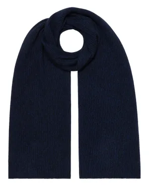 Unisex Short Ribbed Cashmere Scarf Navy Blue Melange