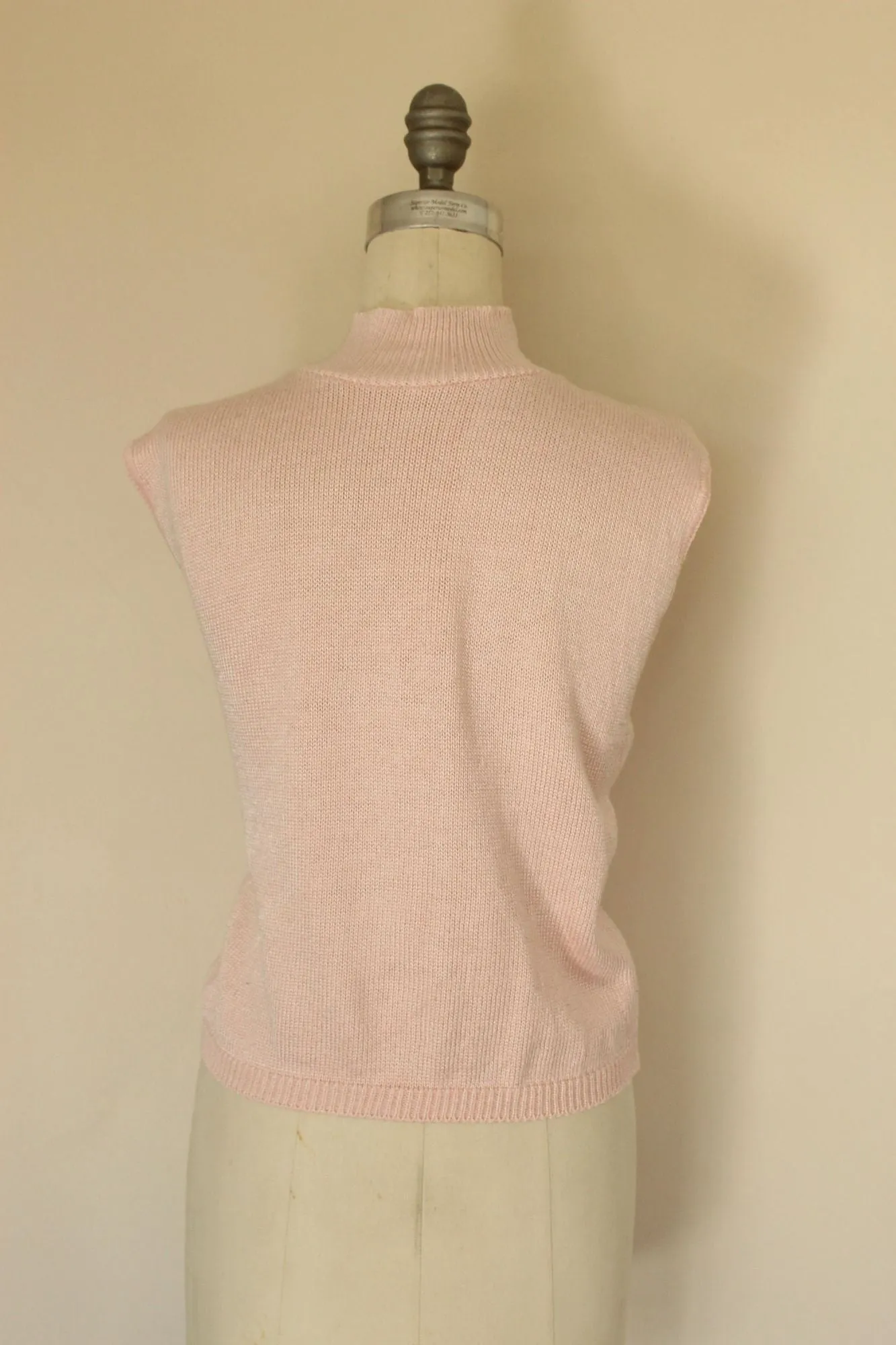 Vintage 1980s 1990s Pink Knit Mock Neck Sleeveless Sweater