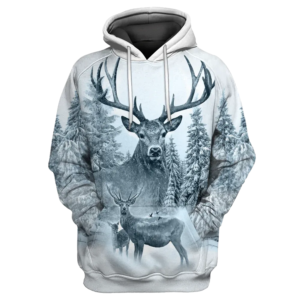 White Deer Hunting 3D Full Print Hoodie Deer Hunting Hoodies