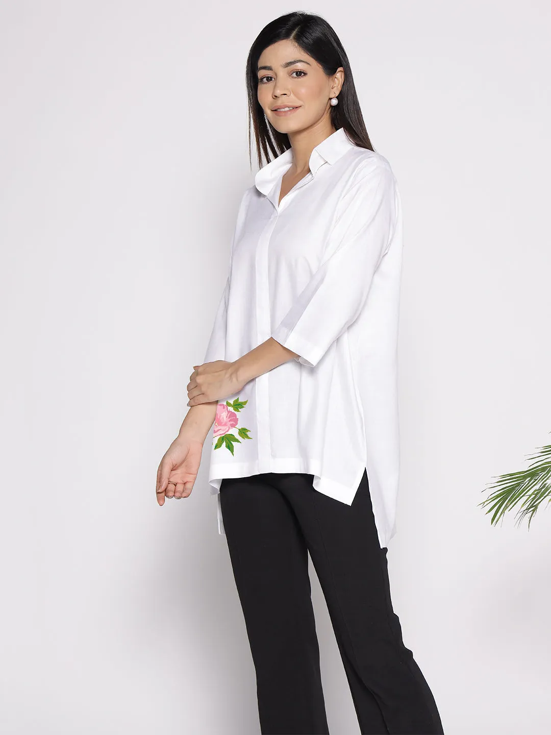 White Rayon ShirtTop - Klematis