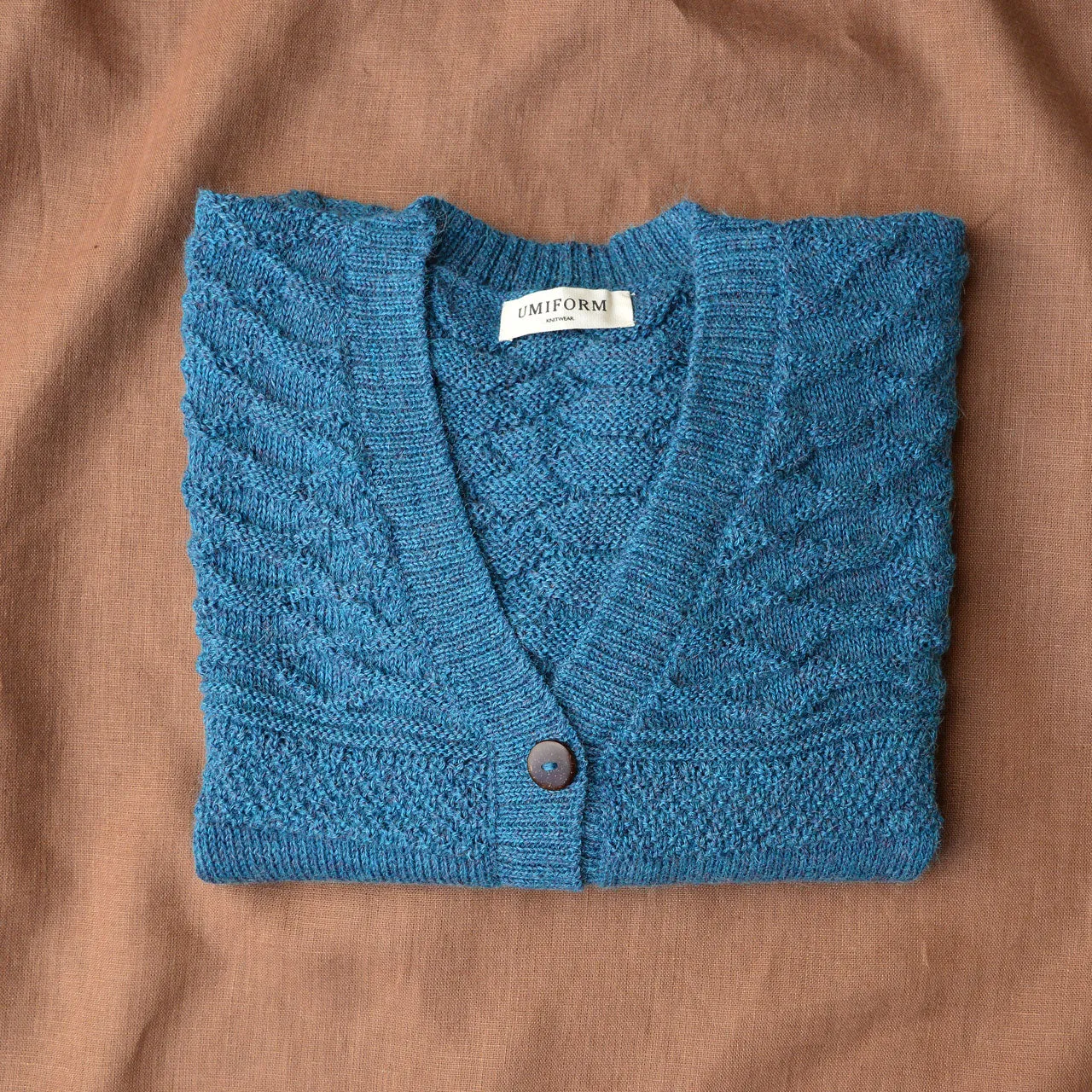 Women's Gansey Cardi - 100% Baby Alpaca - Light Peacock (S-L)