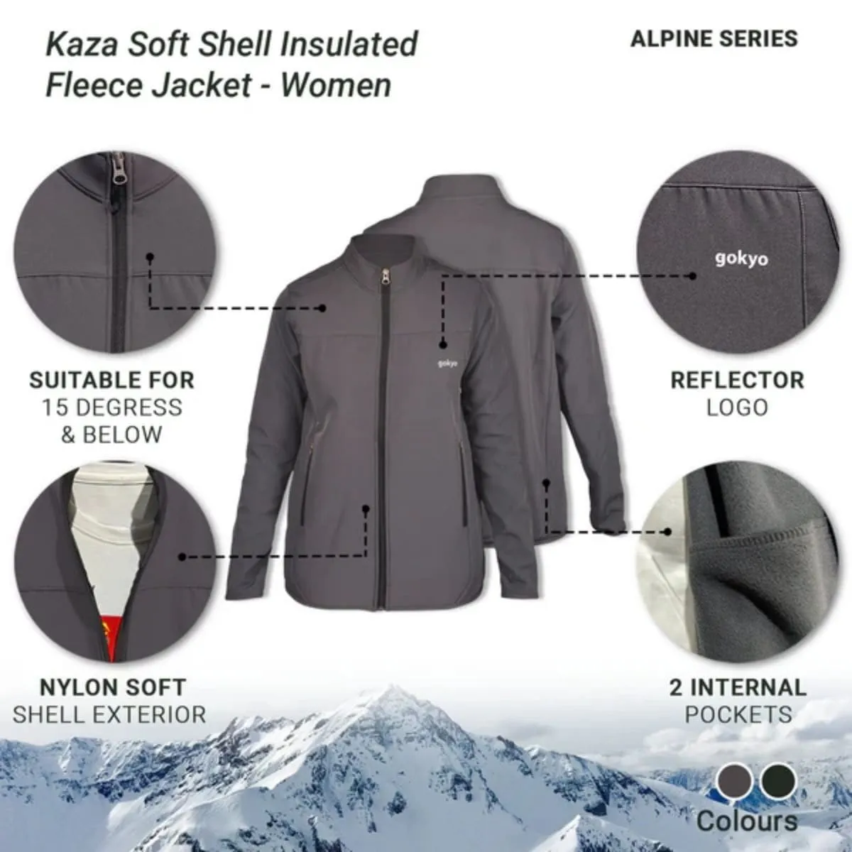 Women's Kaza Soft Shell Insulated Fleece Jacket - Alpine Series - Black