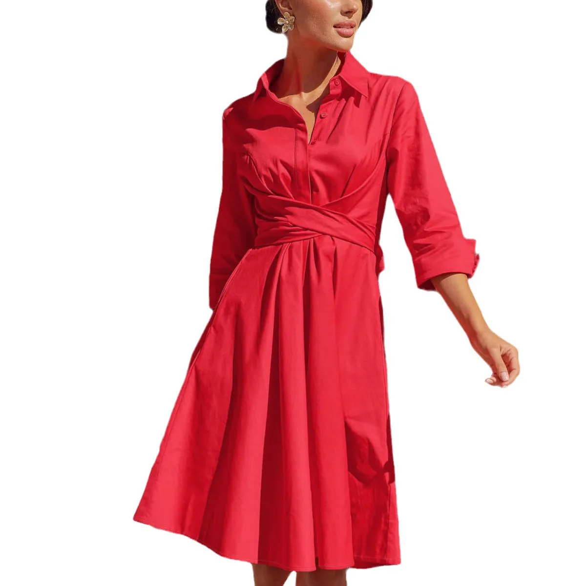 Women's Lace-up Shirt Elegant Dress