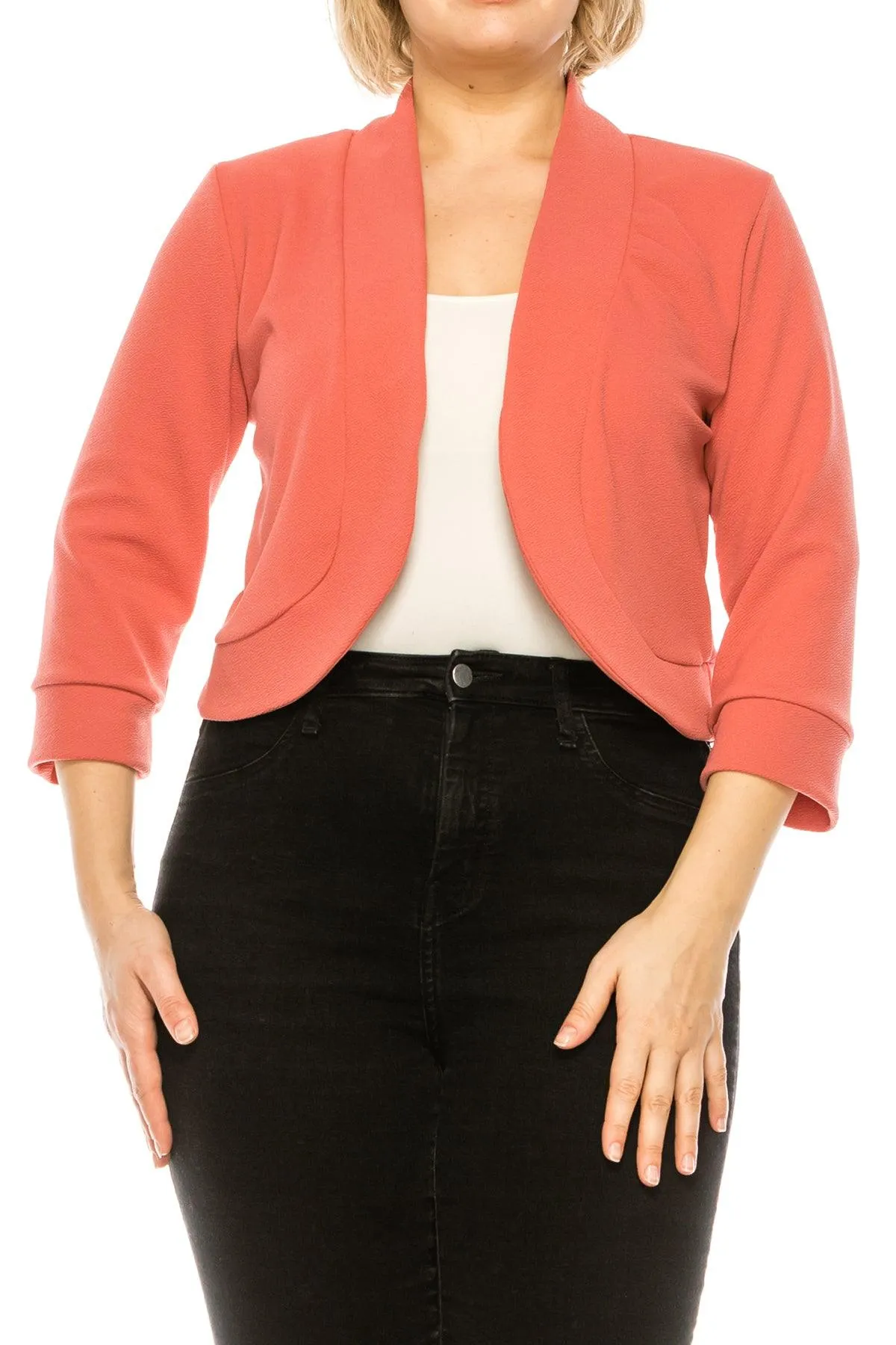 Women's Plus Size Casual 3/4 Sleeve Bolero Open Front Work Blazer