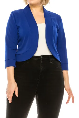 Women's Plus Size Casual 3/4 Sleeve Bolero Open Front Work Blazer