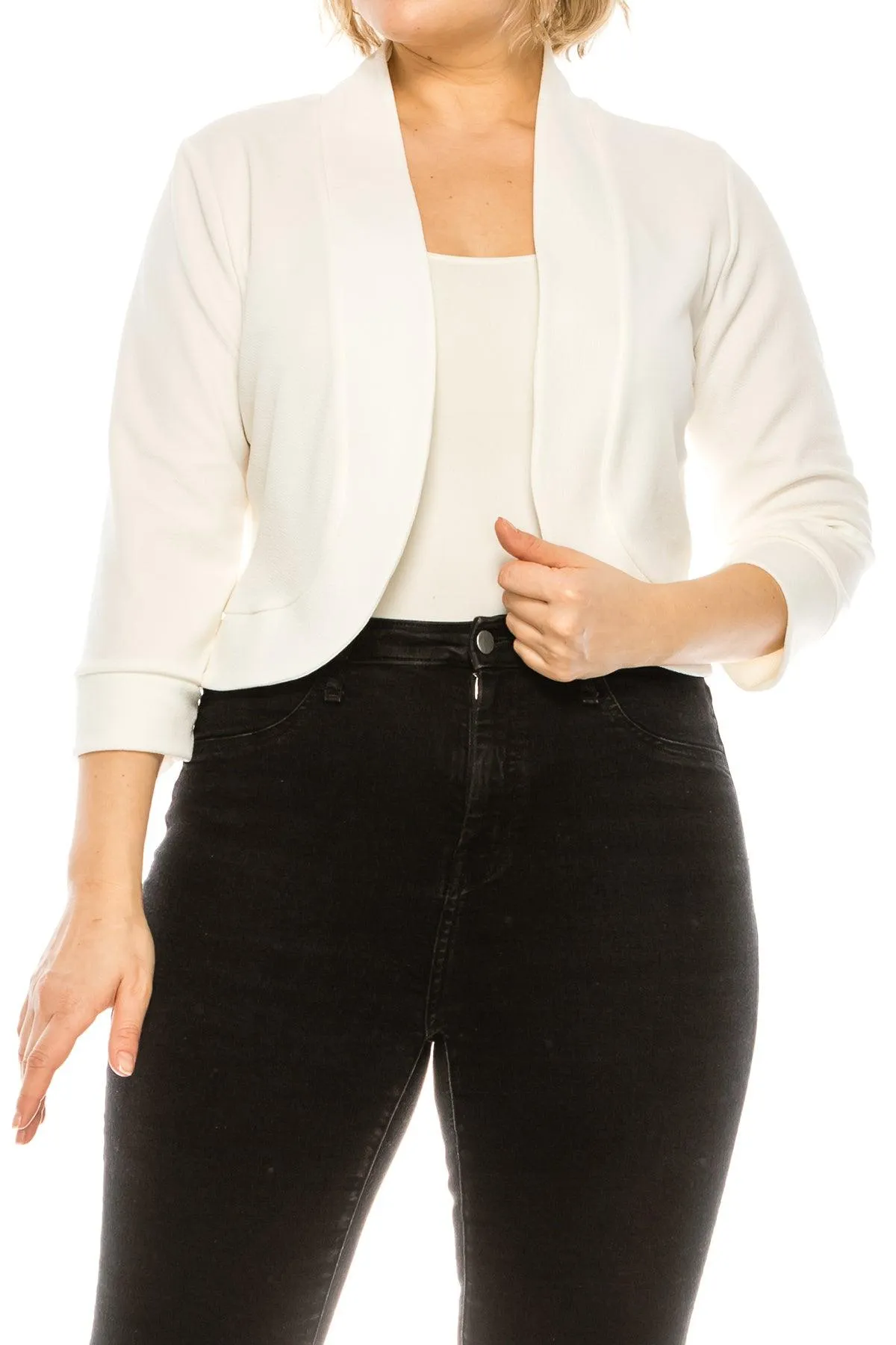 Women's Plus Size Casual 3/4 Sleeve Bolero Open Front Work Blazer