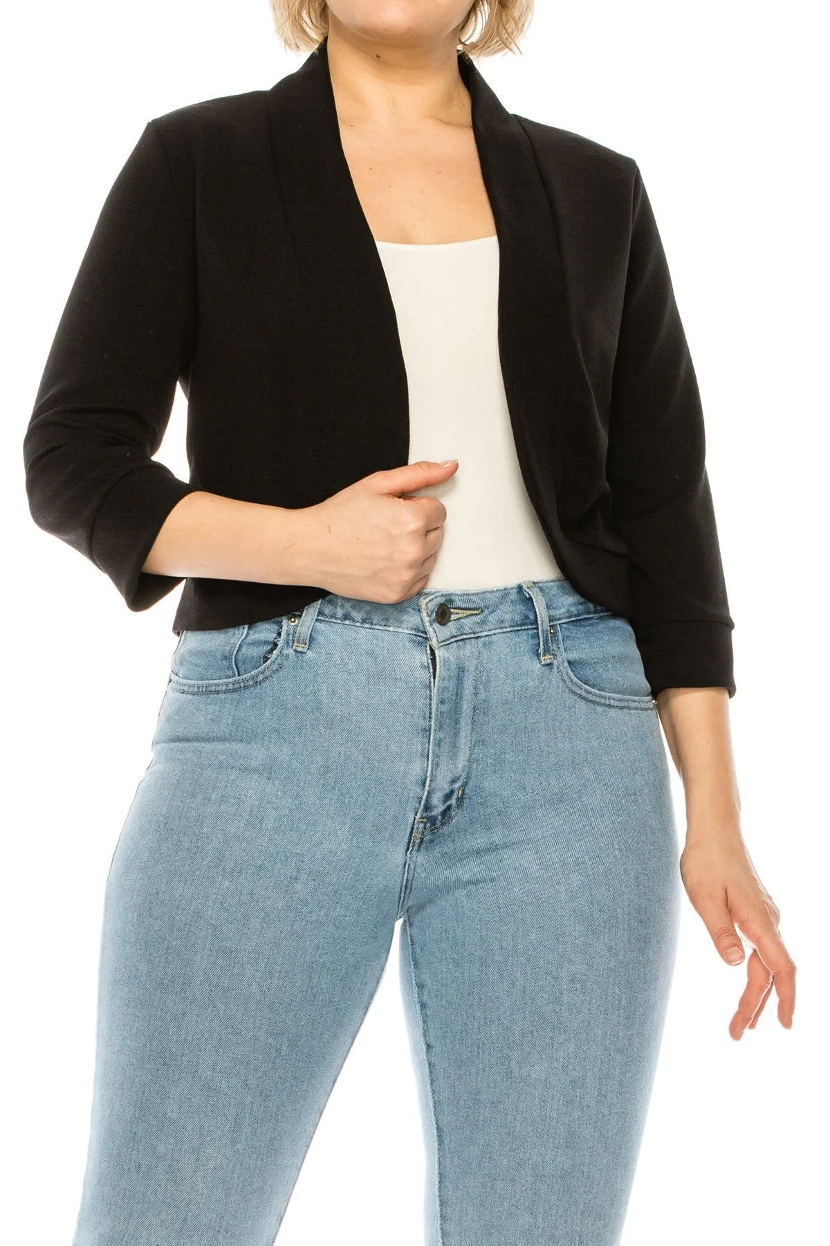 Women's Plus Size Casual 3/4 Sleeve Bolero Open Front Work Blazer