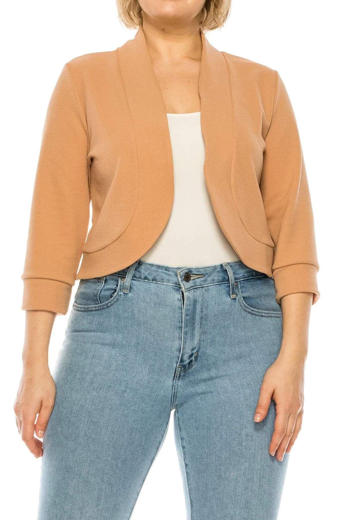 Women's Plus Size Casual 3/4 Sleeve Bolero Open Front Work Blazer