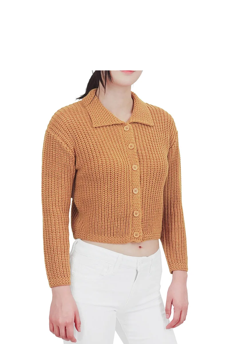 Yemak Women's 3/4 Sleeve Button Down Collar Sweater Cardigan Knitted Jacket MK8281