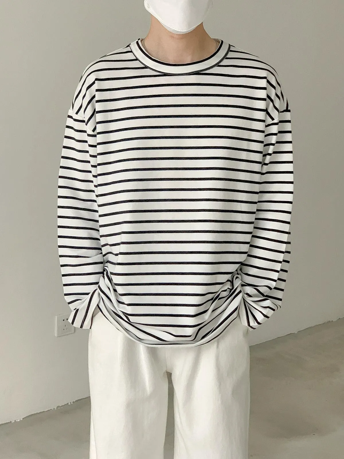 Zhou Casual Striped Print Long Sleeve T-Shirt