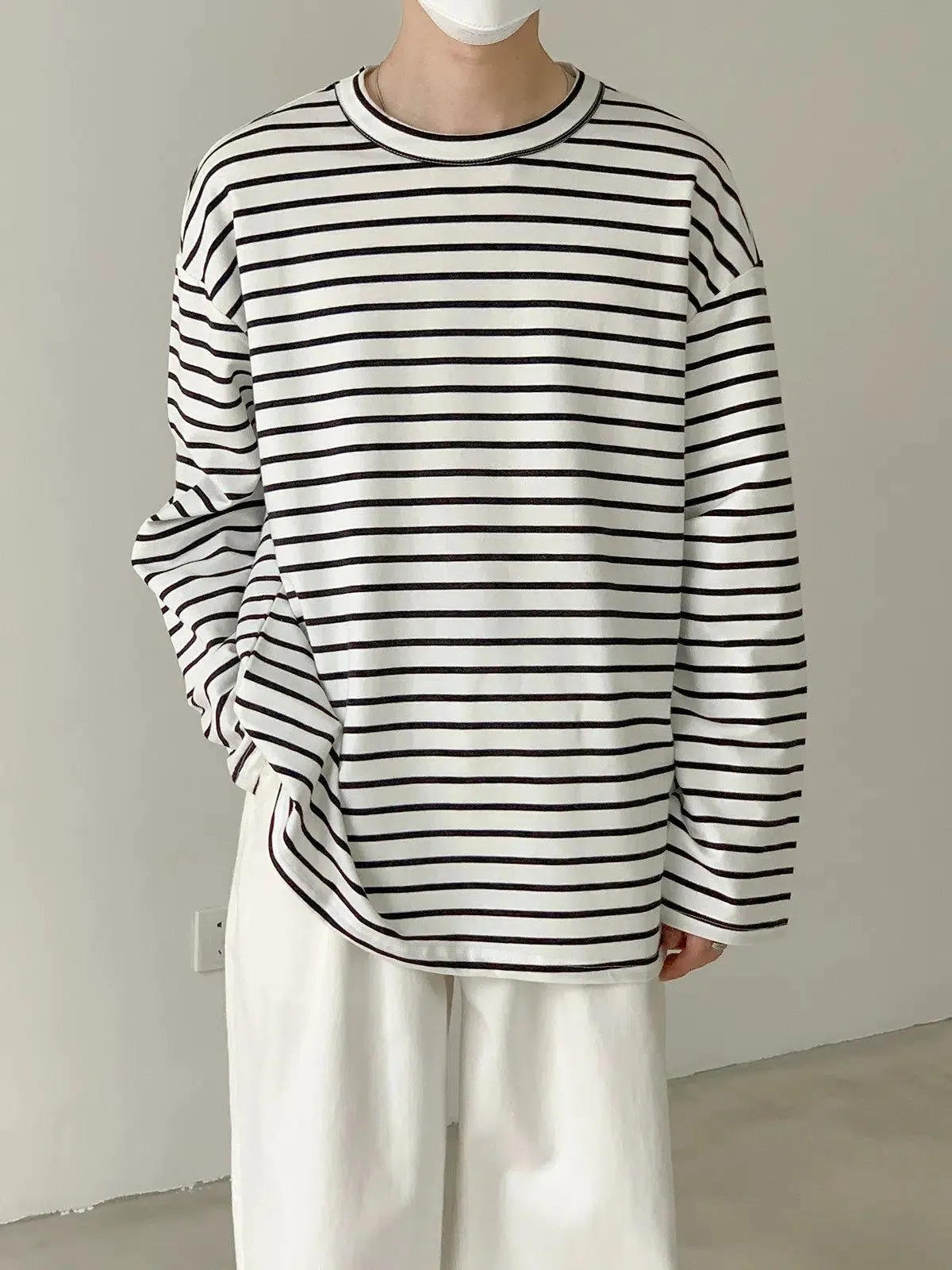 Zhou Casual Striped Print Long Sleeve T-Shirt