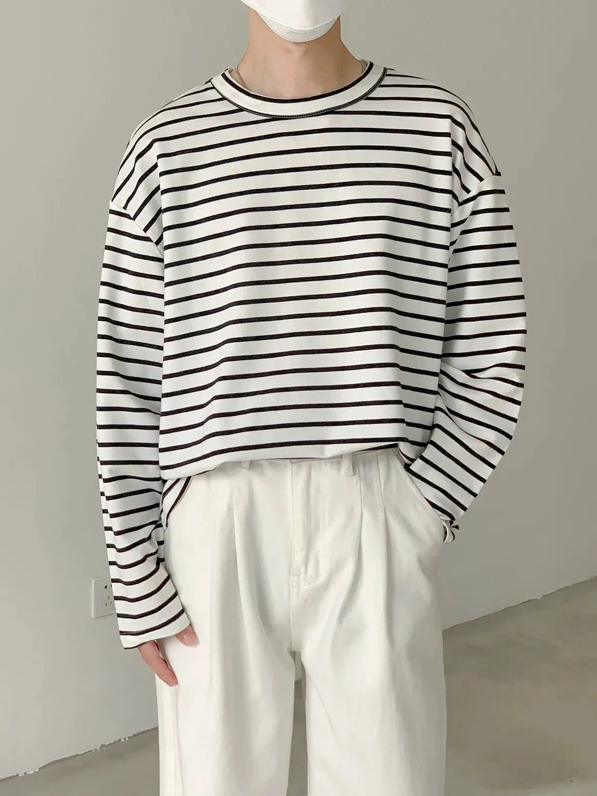 Zhou Casual Striped Print Long Sleeve T-Shirt