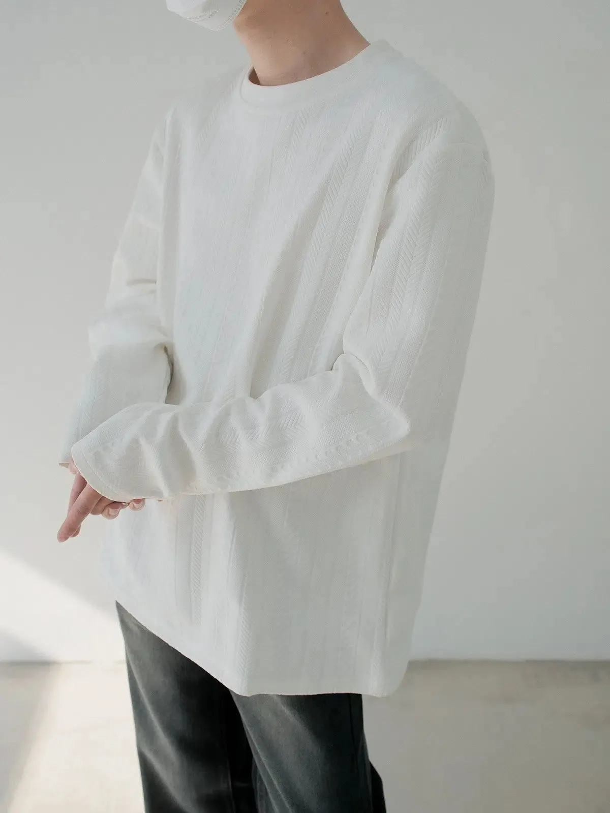 Zhou Subtle Textured Stripes Long Sleeve T-Shirt