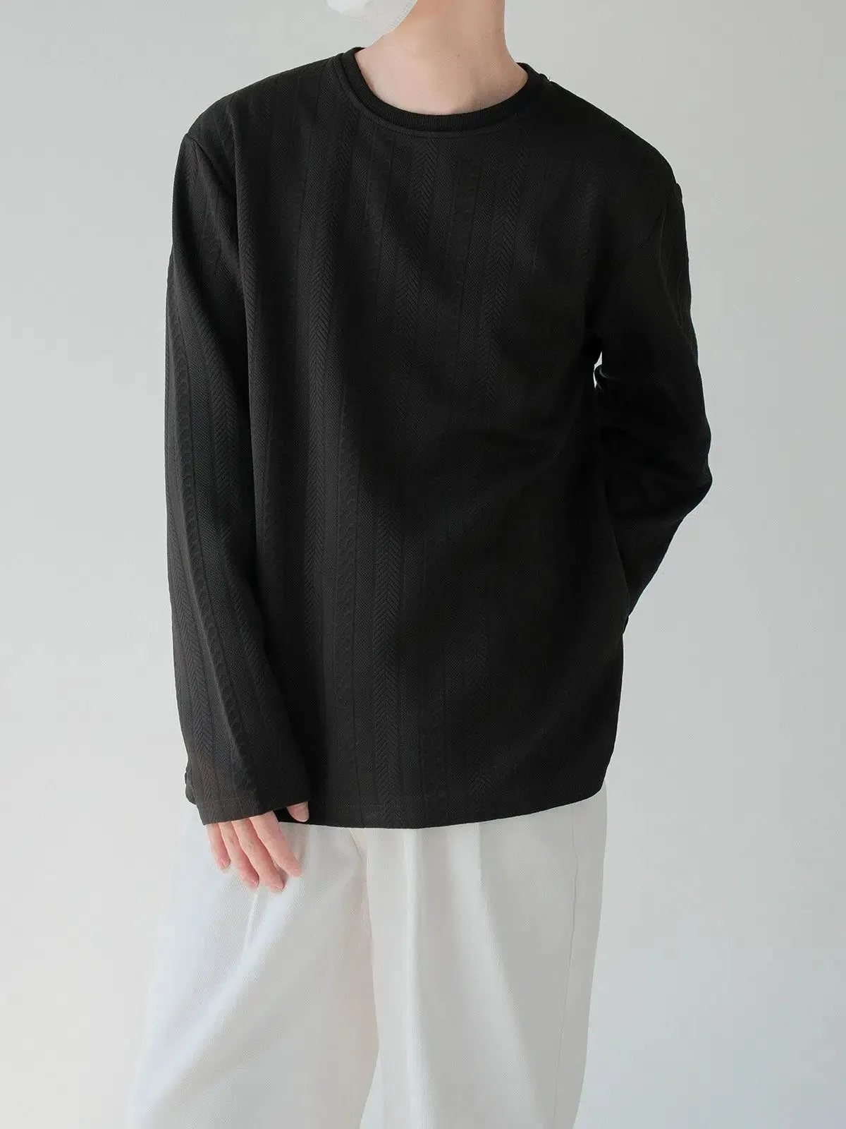 Zhou Subtle Textured Stripes Long Sleeve T-Shirt