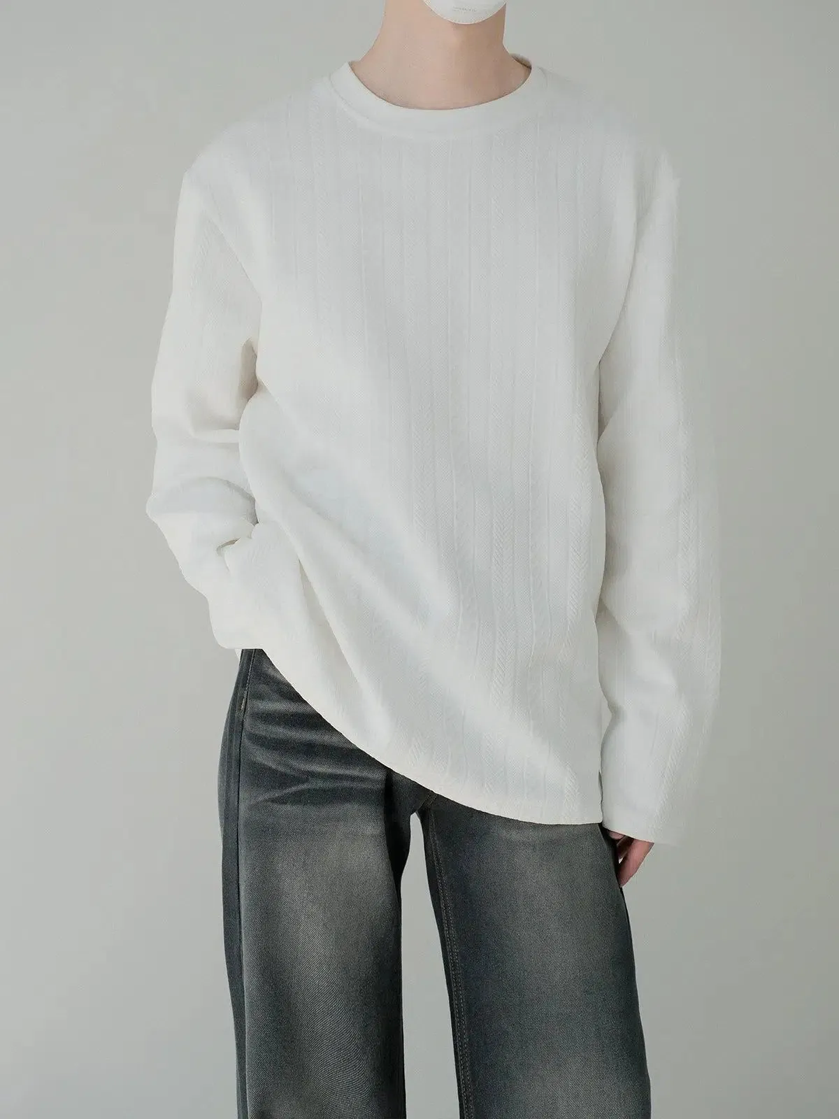 Zhou Subtle Textured Stripes Long Sleeve T-Shirt