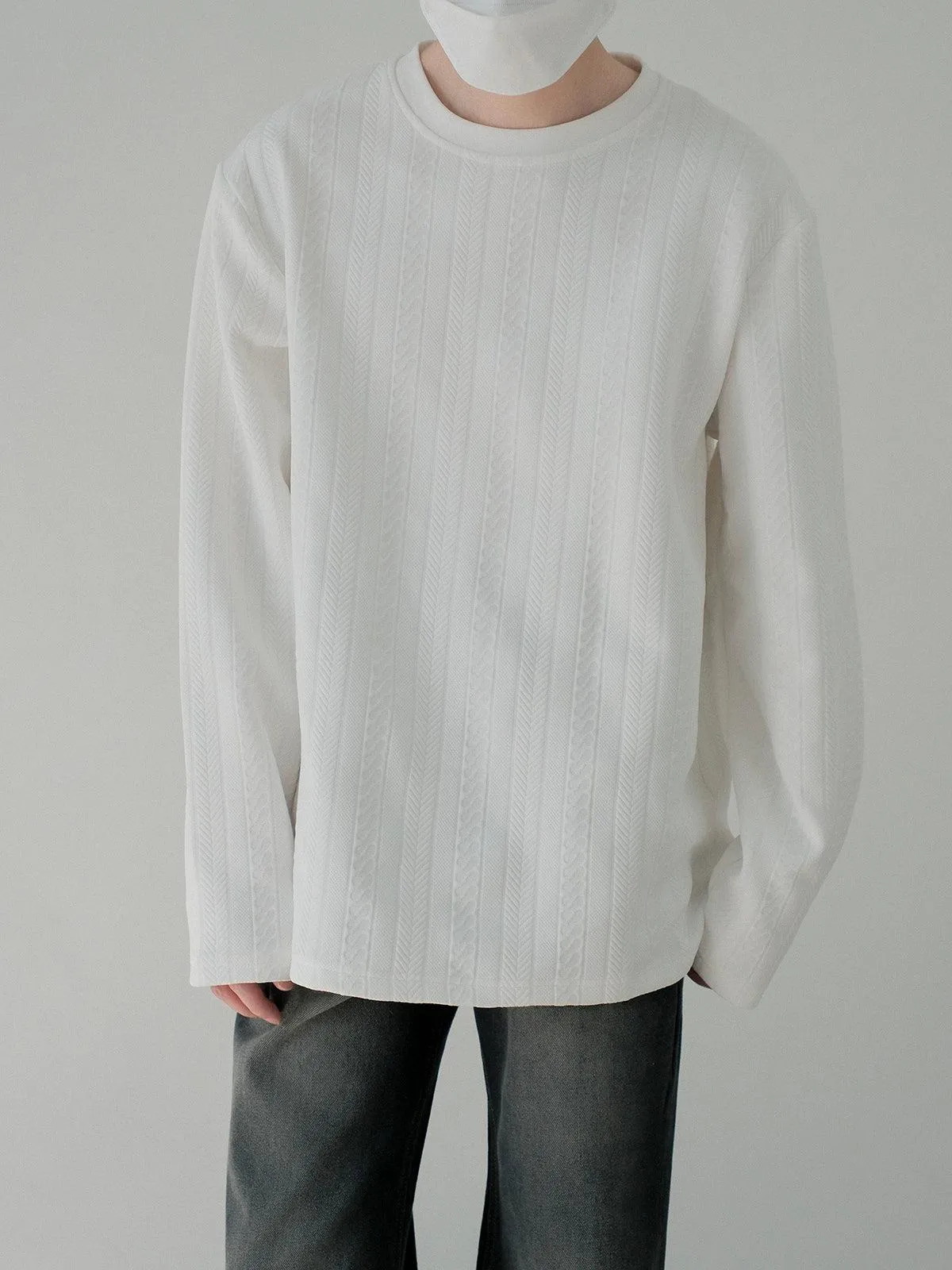 Zhou Subtle Textured Stripes Long Sleeve T-Shirt